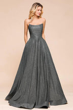 Strapless Glitter aline Evening Gown Sleeveless Front Slit Dancing Party Dress