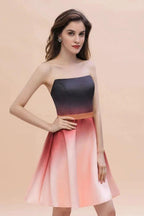 Strapless Gradient Satin Mini Party Dress Knee Length Homecoming Dress