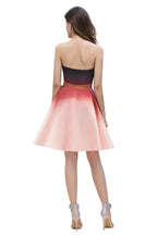 Strapless Gradient Satin Mini Party Dress Knee Length Homecoming Dress