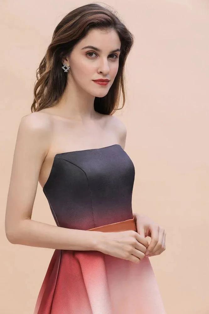Strapless Gradient Satin Mini Party Dress Knee Length Homecoming Dress
