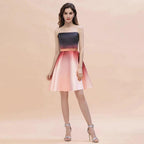 Strapless Gradient Satin Mini Party Dress Knee Length Homecoming Dress