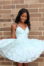 Straps A-line Lace Short Prom Dress Pink Homecoming Dress PD317