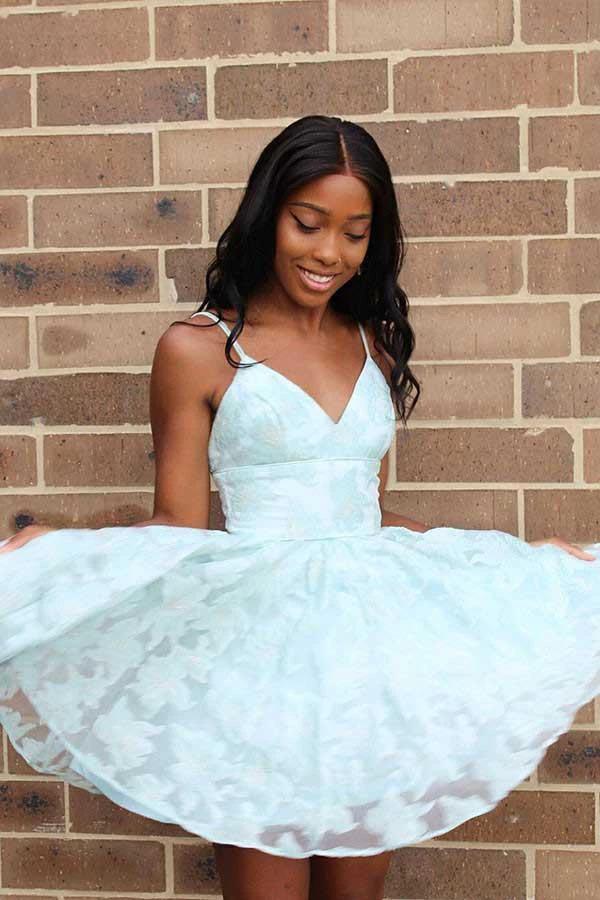 Straps A-line Lace Short Prom Dress Pink Homecoming Dress PD317