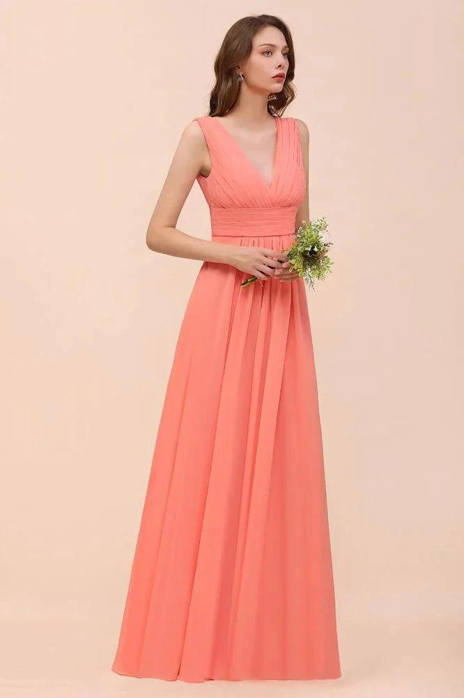 Straps V-Neck Floor Length Bridesmaid Dress Wedding Party Dress