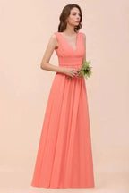 Straps V-Neck Floor Length Bridesmaid Dress Wedding Party Dress