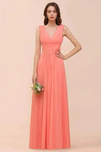 Straps V-Neck Floor Length Bridesmaid Dress Wedding Party Dress