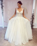 Stunning Long A-Line V-neck Backless Wedding Dress With Appliques Lace