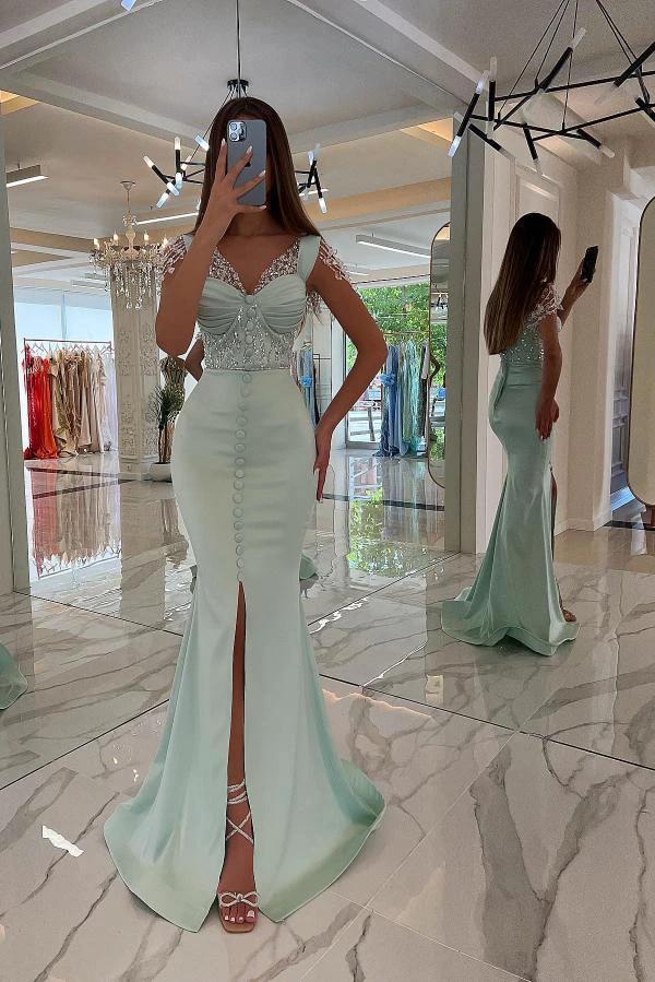 Stunning Long Mermaid Sweetheart Satin Sequins Prom Dress with Slit
