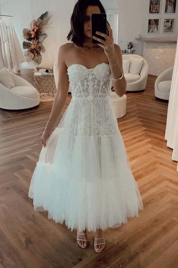 Stunning Strapless Short Summer Tulle Wedding Dress