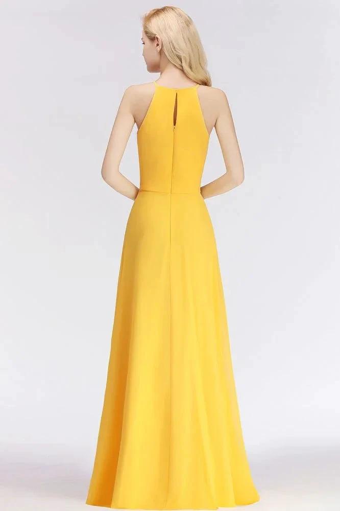 Stylish A-line Halter Sleeveless Floor Length Yellow Bridesmaid Dresses