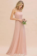 Stylish Chiffon Straps Sleeveless Floor-Length A-Line Ruffles Bridesmaid Dress