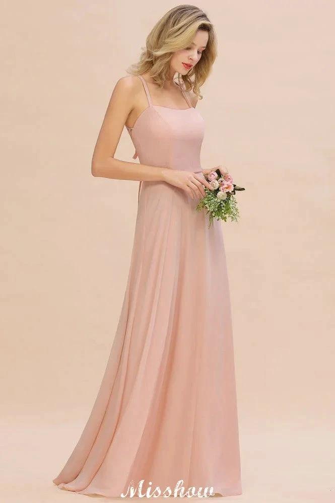 Stylish Chiffon Straps Sleeveless Floor-Length A-Line Ruffles Bridesmaid Dress