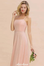 Stylish Chiffon Straps Sleeveless Floor-Length A-Line Ruffles Bridesmaid Dress
