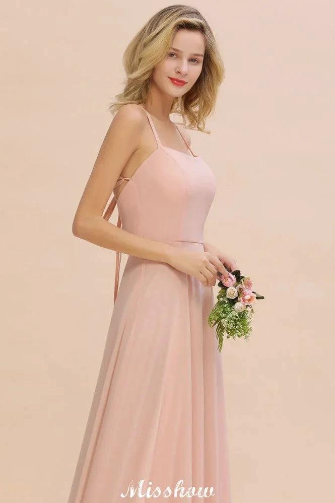 Stylish Chiffon Straps Sleeveless Floor-Length A-Line Ruffles Bridesmaid Dress