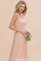 Stylish Chiffon Straps Sleeveless Floor-Length A-Line Ruffles Bridesmaid Dress