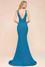 Stylish Deep Double V-Neck Sleeveless Mermaid Prom Dress Formal Party Gown