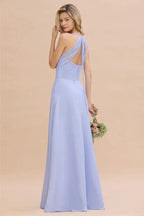 Stylish Halter V-Neck Sleeveless Floor-Length A-Line Bridesmaid Dress