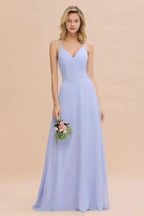 Stylish Halter V-Neck Sleeveless Floor-Length A-Line Bridesmaid Dress
