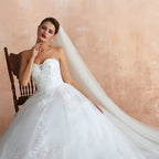Stylish Long A-line Strapless Appliques Tulle Wedding Dress