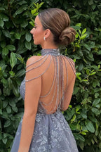 Stylish Short A-line Halter Sparkly Flower Pattern Backless Cocktail Party Dresses