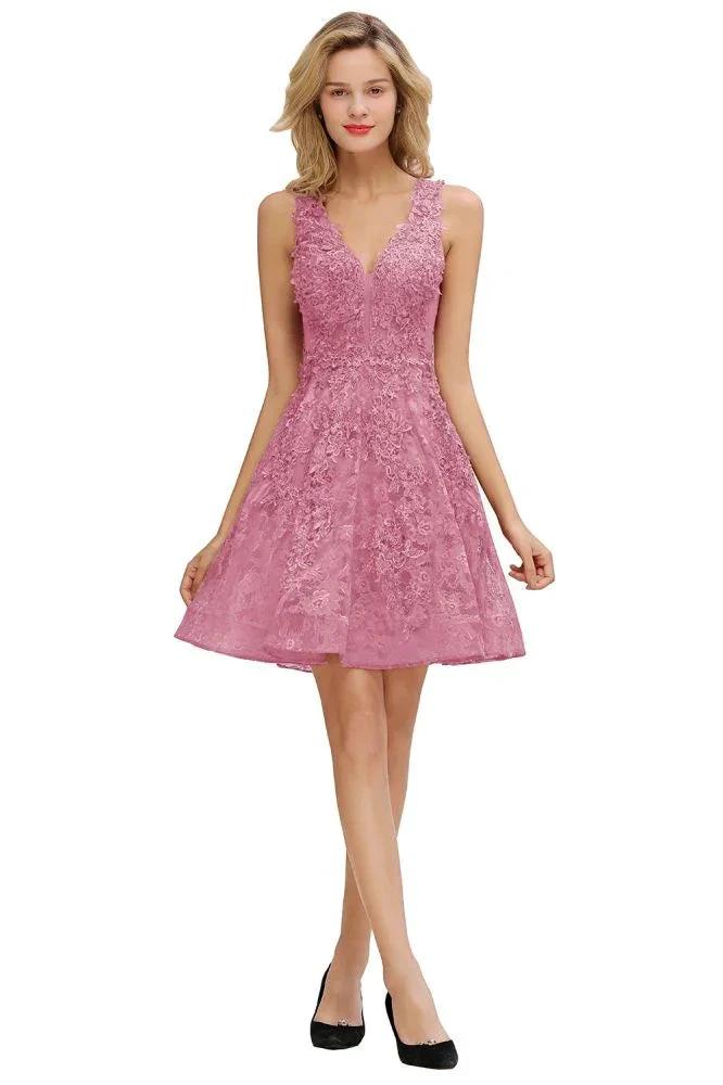 Stylish V-Neck Floral Appliques Homecoming Dress Knee-Length Sleeveless Party Dress
