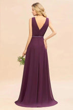 Stylish V-Neck Hi-Lo Party Dress A-line Beads Chiffon Bridesmaid Dress