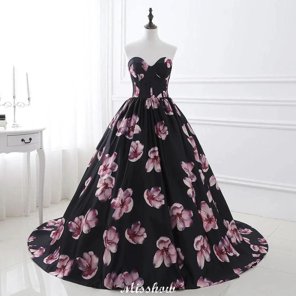 Sweetheart A Line Long Print Flower Evening Dresses
