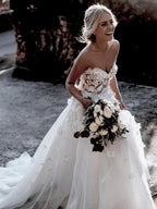 Sweetheart A-line Wedding Dresses Tulle Appliqued Gowns  WD466