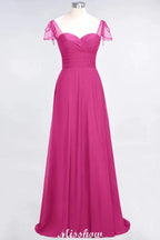 Sweetheart Cap-Sleeves Ruffle Floor-Length Bridesmaid Dress with Beadings Moher if the Bride Dresses