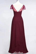 Sweetheart Cap-Sleeves Ruffle Floor-Length Bridesmaid Dress with Beadings Moher if the Bride Dresses