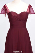 Sweetheart Cap-Sleeves Ruffle Floor-Length Bridesmaid Dress with Beadings Moher if the Bride Dresses