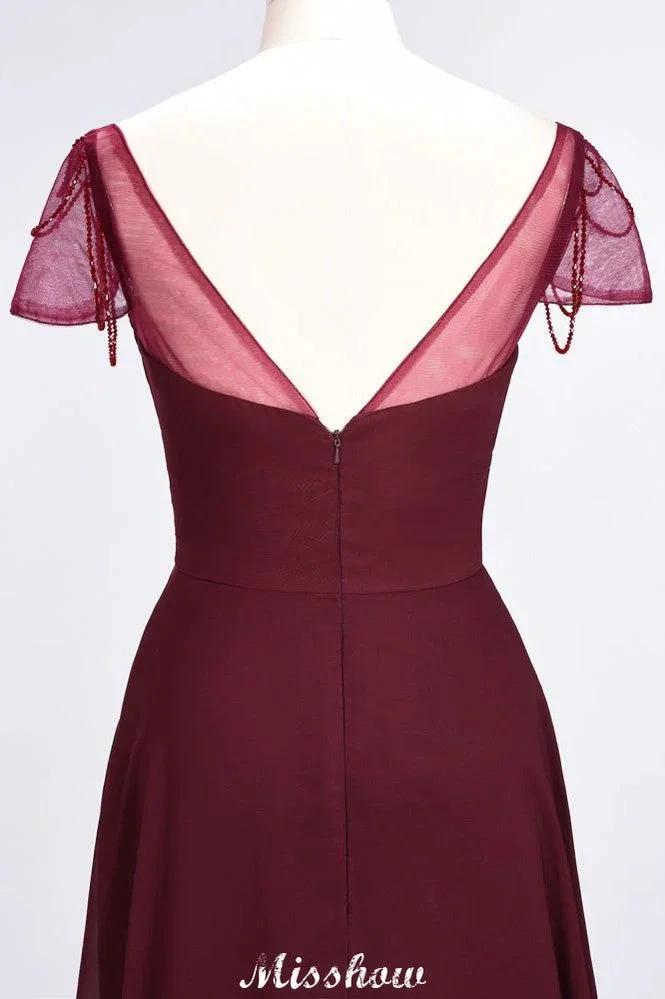 Sweetheart Cap-Sleeves Ruffle Floor-Length Bridesmaid Dress with Beadings Moher if the Bride Dresses