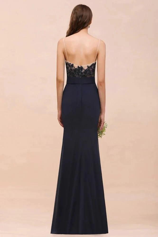Sweetheart Floral Mermaid Bridesmaid Dress Sleeveless Navy Formal Party Dress