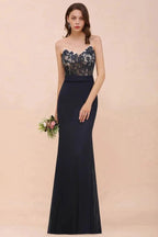 Sweetheart Floral Mermaid Bridesmaid Dress Sleeveless Navy Formal Party Dress