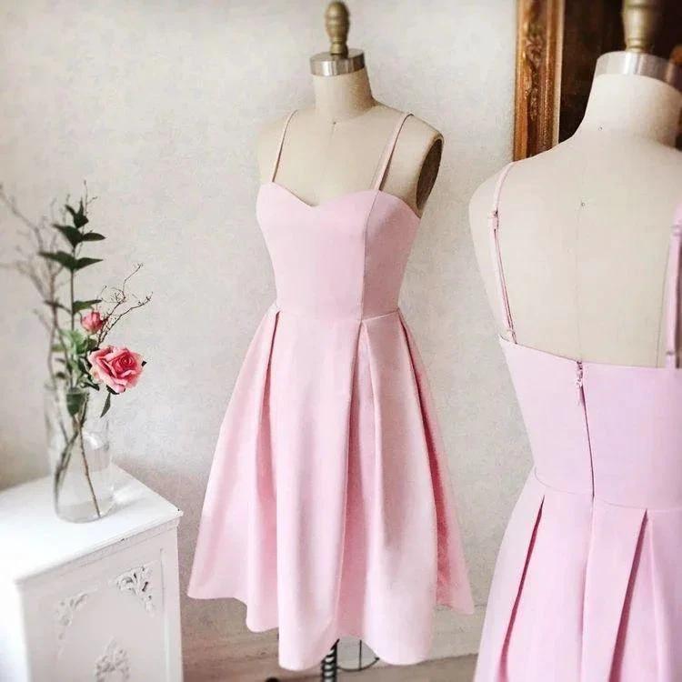 Sweetheart Neck Short Pink Prom Dresses Satin Homecoming Dresses PD400