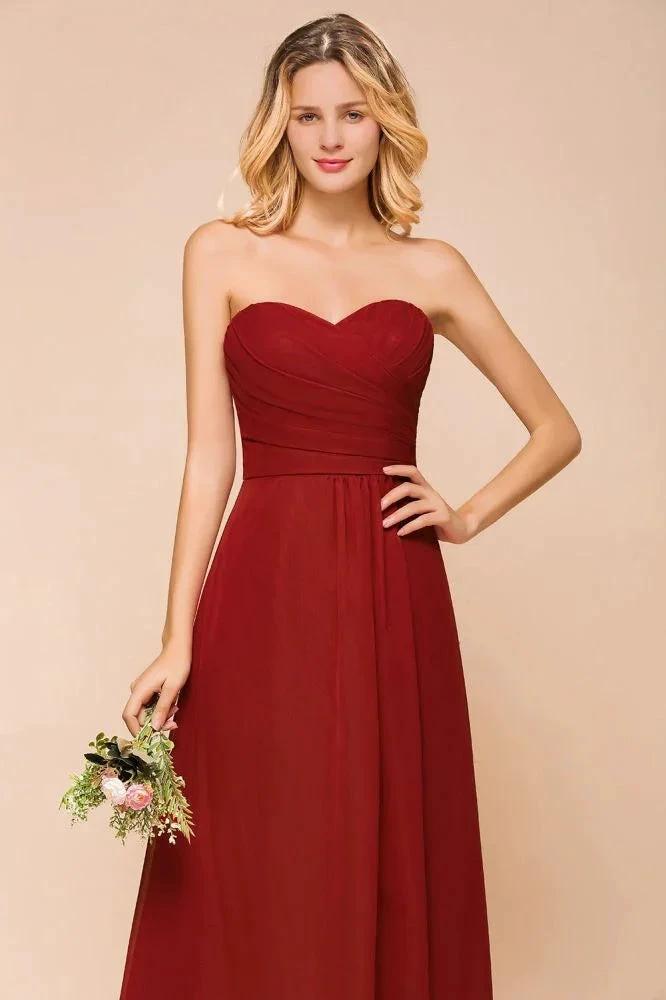 Sweetheart Red Bridesmaid Dress Chiffon Floor-Length Wedding Guest Dress backless