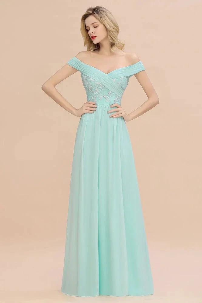 Sweetheart Ruffles Simple Prom Dresses Off the Shoulder aline Bridesmaid Dress