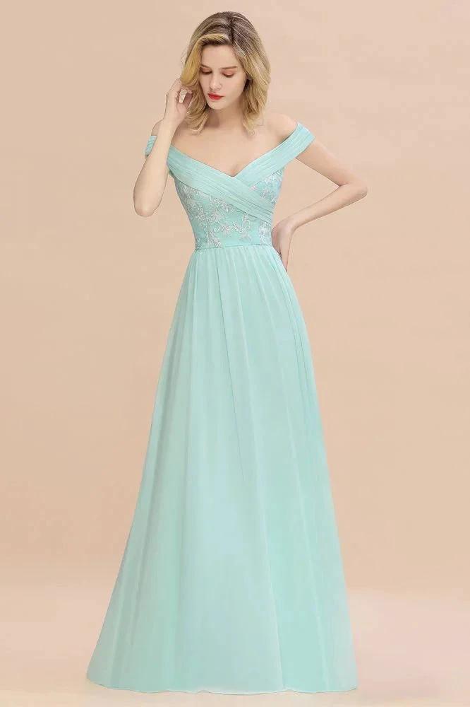 Sweetheart Ruffles Simple Prom Dresses Off the Shoulder aline Bridesmaid Dress
