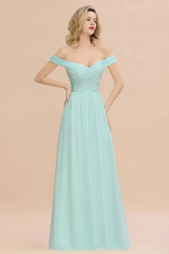 Sweetheart Ruffles Simple Prom Dresses Off the Shoulder aline Bridesmaid Dress
