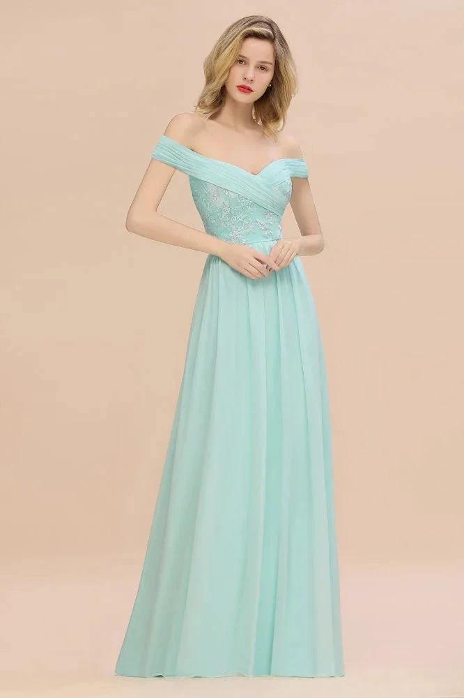 Sweetheart Ruffles Simple Prom Dresses Off the Shoulder aline Bridesmaid Dress