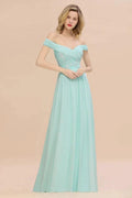 Sweetheart Ruffles Simple Prom Dresses Off the Shoulder aline Bridesmaid Dress