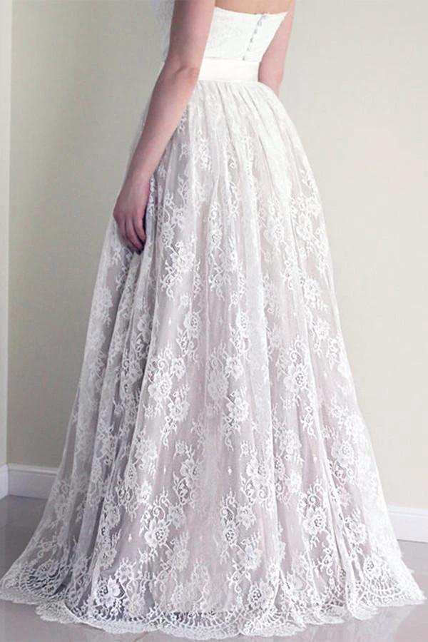 Sweetheart Sleeveless Long White Wedding Dress with Lace  WD053