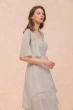 Sweetheart Sleeveless Mini Grey Bridesmaid Dress with Chiffon Wraps