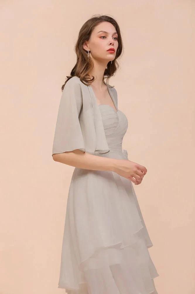 Sweetheart Sleeveless Mini Grey Bridesmaid Dress with Chiffon Wraps