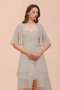 Sweetheart Sleeveless Mini Grey Bridesmaid Dress with Chiffon Wraps