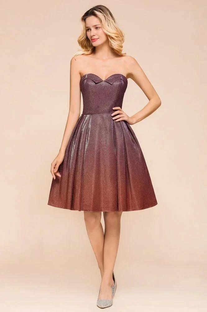 Sweetheart Sleevless Mini Homecoming Dress Bright Silk Knee Length Prom Dress