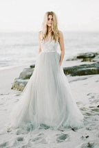 Sweetheart Strapless A Line Bohemian Wedding Dress Modest Tulle Bridal Gown  WD427