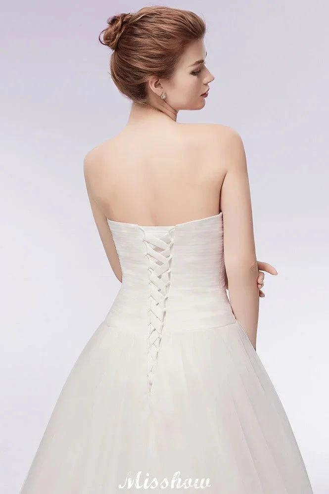 Sweetheart Strapless A-line Feathers Tulle Wedding Dresses