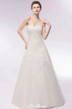Sweetheart Strapless A-line Long Lace Tulle Wedding Dresses