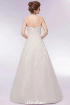 Sweetheart Strapless A-line Long Lace Tulle Wedding Dresses